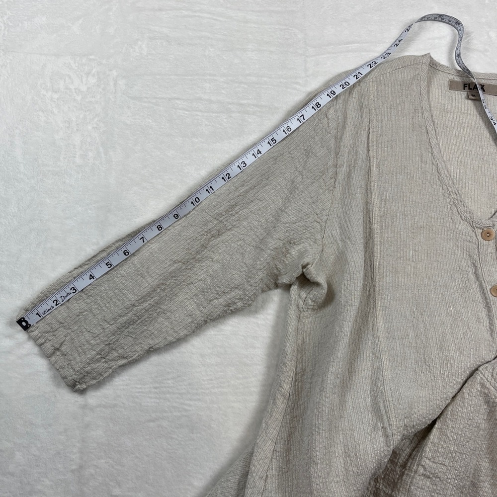 Flax Womens 100% Linen Button Front Tunic Top Beige Oatmeal Lagenlook Pockets M - Picture 8 of 9